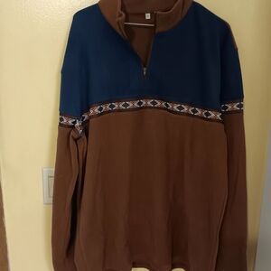Men's Blue and Brown Half-Zip Sweatshirt
